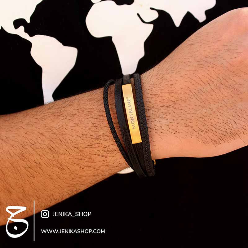 دستبند چرم مردانه کارتیر طلایی