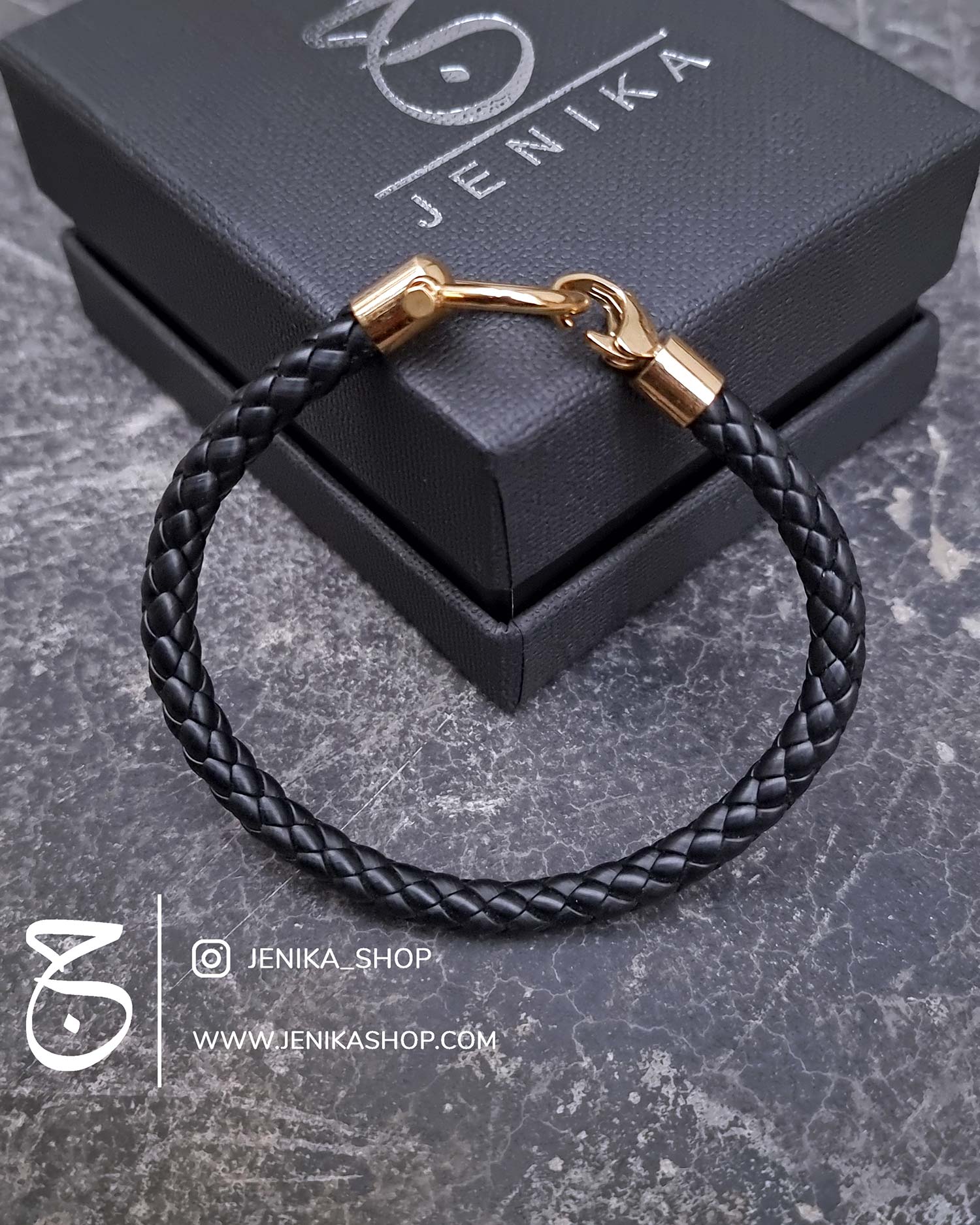 دستبند چرم و استیل امگا طلایی
