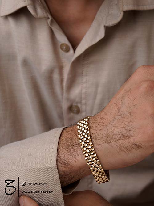 دستبند استیل مردانه رولکس طلایی
