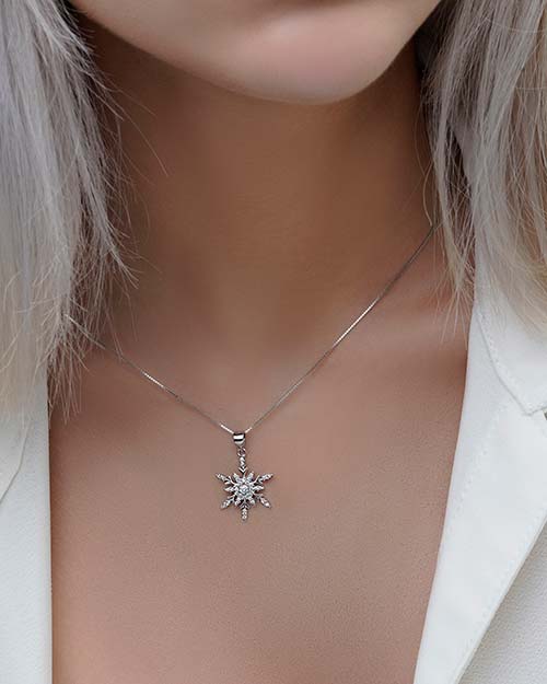 گردنبند زنانه نقره طرح برف