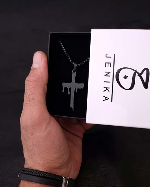 گردنبند استیل صلیب مشکی