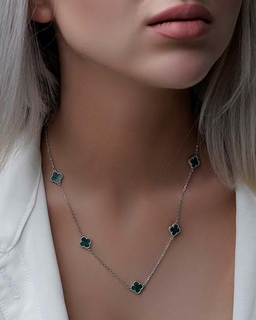 گردنبند زنانه نقره ونکلیف سبز