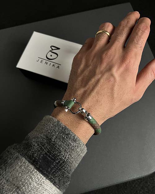 دستبند مردانه امگا رابر سبز قهوه ای 