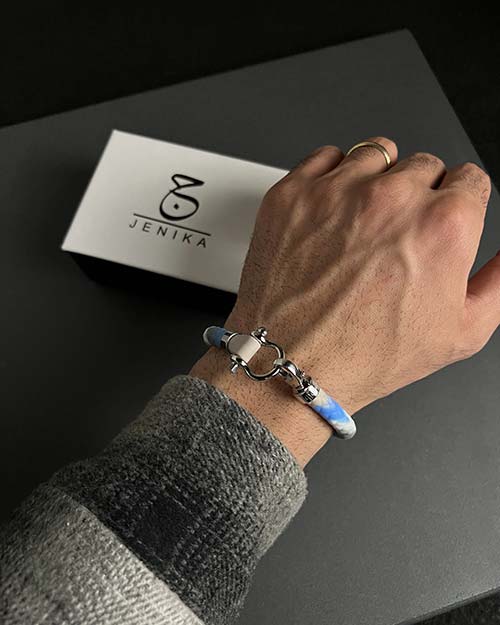 دستبند مردانه امگا رابر آبی سفید 