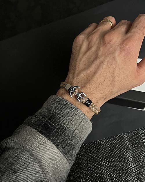 دستبند مردانه کنفی لنگر خاکی 