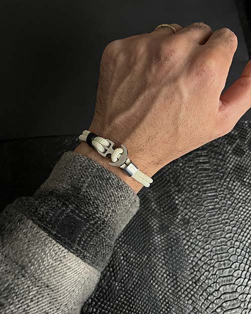 دستبند مردانه کنفی لنگر سفید