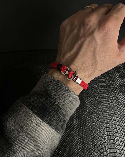 دستبند مردانه کنفی لنگر قرمز 