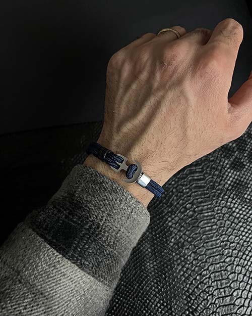 دستبند مردانه کنفی لنگر سرمه ای 