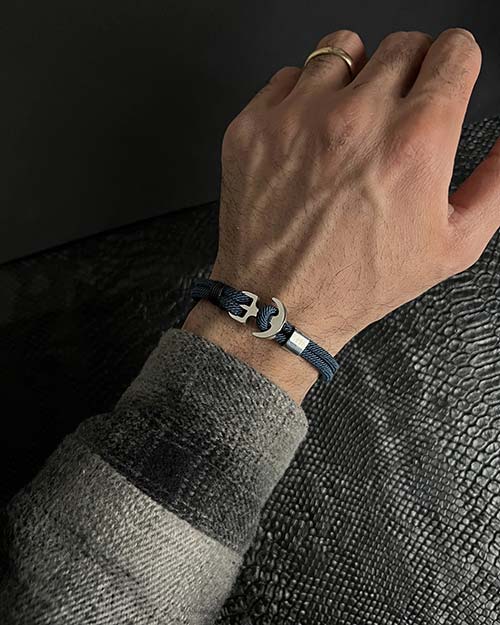 دستبند مردانه کنفی لنگر آبی نفتی