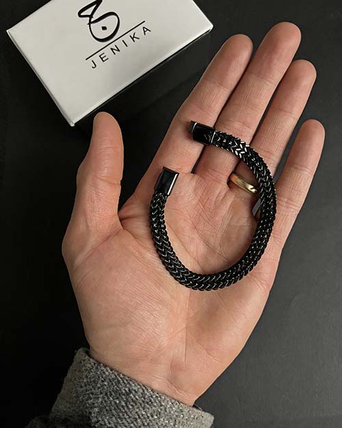 دستبند استیل بافت مکعبی مشکی