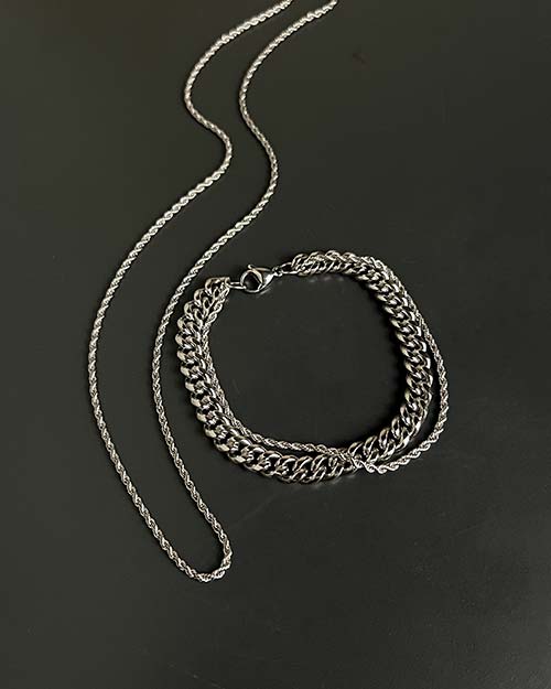 ست دستبند و گردنبند مردانه استیل Eda 