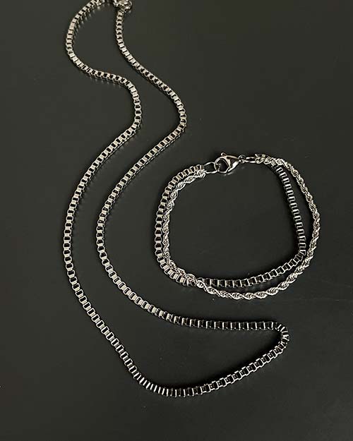 ست دستبند و گردنبند مردانه استیل Veniz 