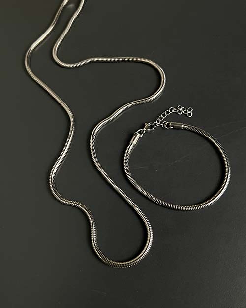 ست دستبند و گردنبند مردانه استیل ماری 